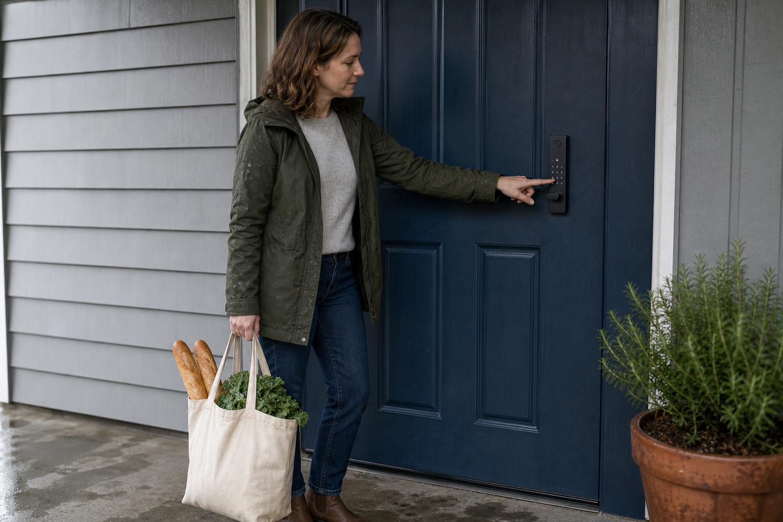 Battery-powered smart lock keypad still ready for guest access during a home Wi-Fi outage.