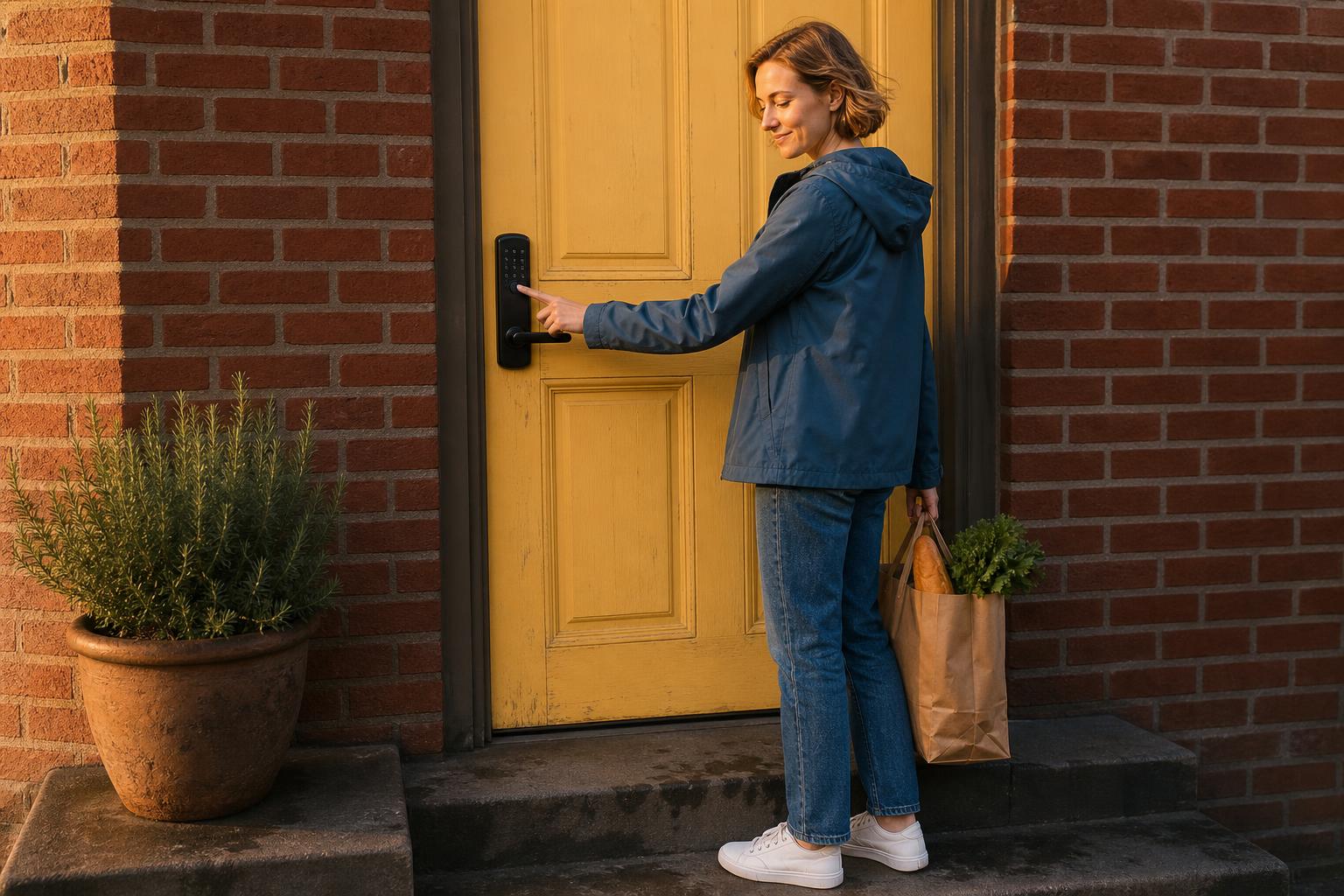 Built-in Wi-Fi smart lock on a renter-friendly front door, ready for simple direct setup.