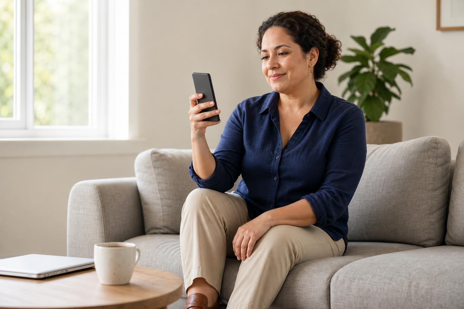 Short-term rental host managing guest access remotely with a smart lock app from home.