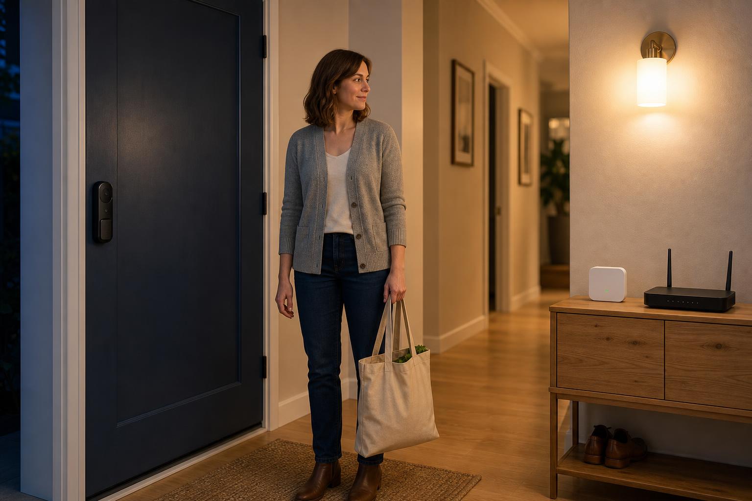 Hub-based smart home keeps a front entry light working during an internet outage with local control.