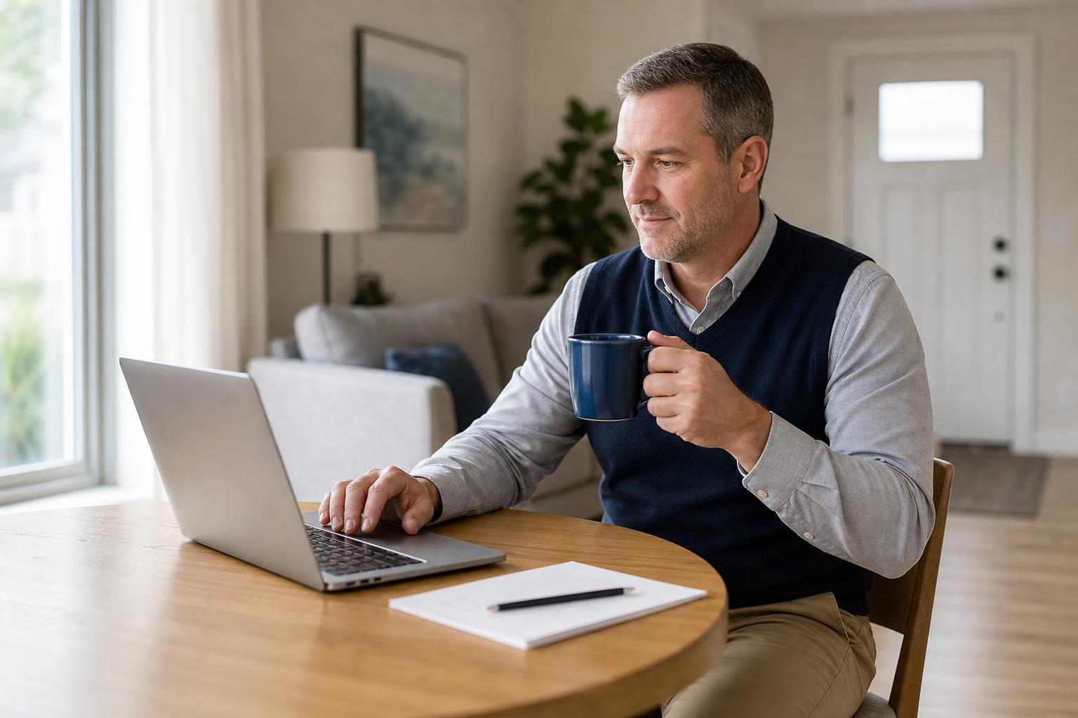 Property manager reviewing a rental home entry from a laptop beside keys, illustrating reliable separate smart lock and hardwired doorbell management.