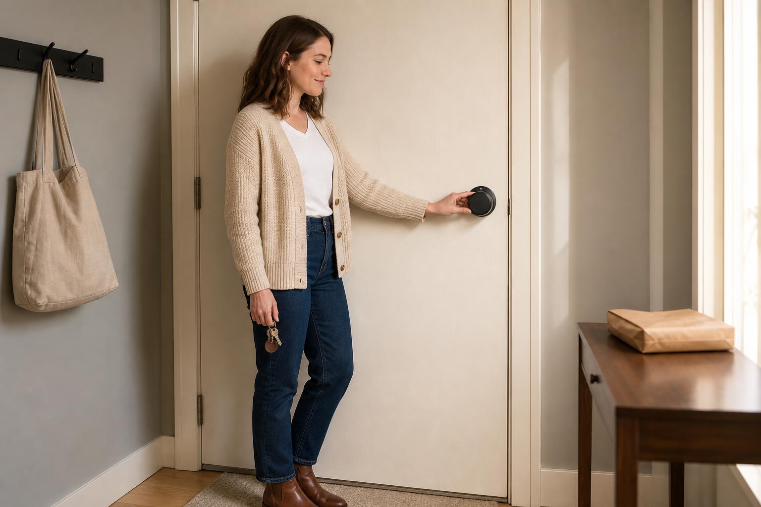 Renter using a retrofit smart lock on the inside of an apartment door while keeping the original deadbolt.
